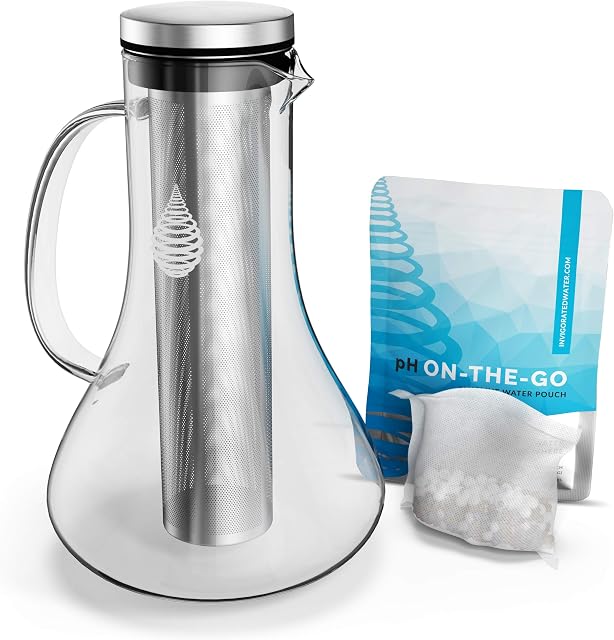 pH Replenish Glass Alkaline Water Pitcher - Long Lasting Water Filter Pitcher for Pure Drinking Water - Water Jug for High pH Filtered Water - 1.8 L / 61 Oz