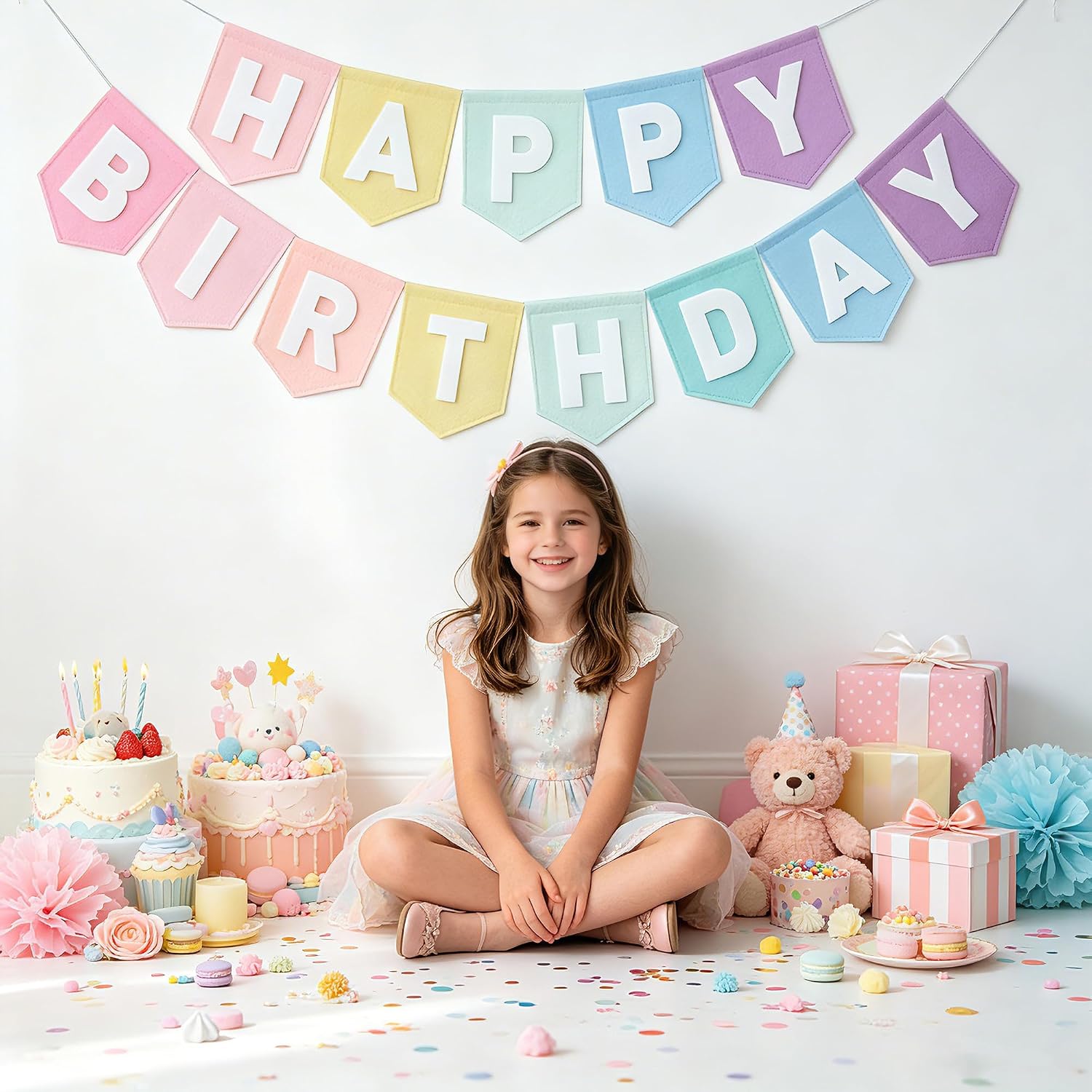 Felt Happy Birthday Banner Sign Pastel Birthday Decorations