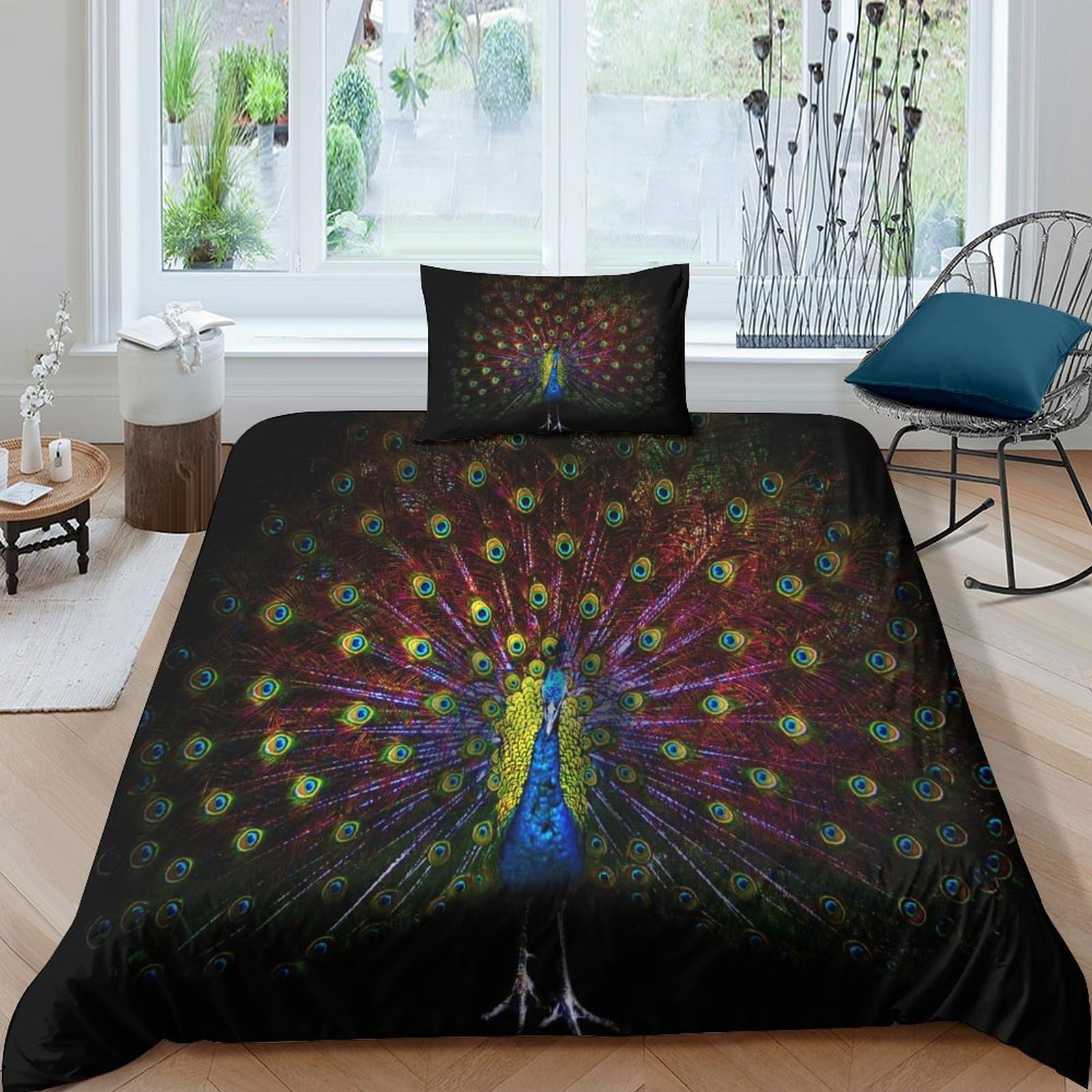 Parure de lit paon 3 pièces en microfibre housse de couette 135x200cm