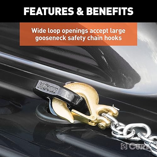 Miniatura 5 de CURT 60617 Anclajes de cadena de seguridad de cuello de cisne con sistema de disco OEM, 30K, Select Ram 2500, 3500, recubrimiento en polvo negro de