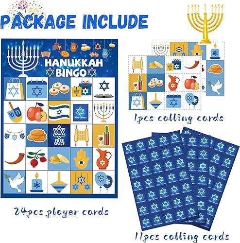 Miniatura 3 de Juegos de bingo de Hanukkah Decoración de Janucá Juegos de Janucá para niños y adultos, juegos de fiesta de Hanukkah para 24 jugadores, tarjetas de