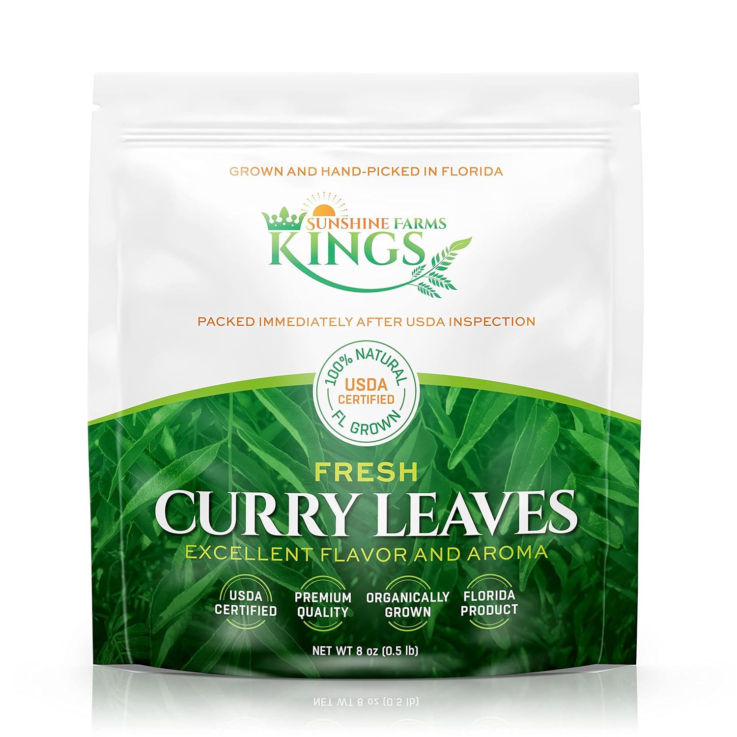 FRESH Curry Leaves - 8 oz - $4.3 per oz package - Onsite USDA Inspected, Grown In Florida - Highly Aromatic And Flavorful - Kings Sunshine Farms