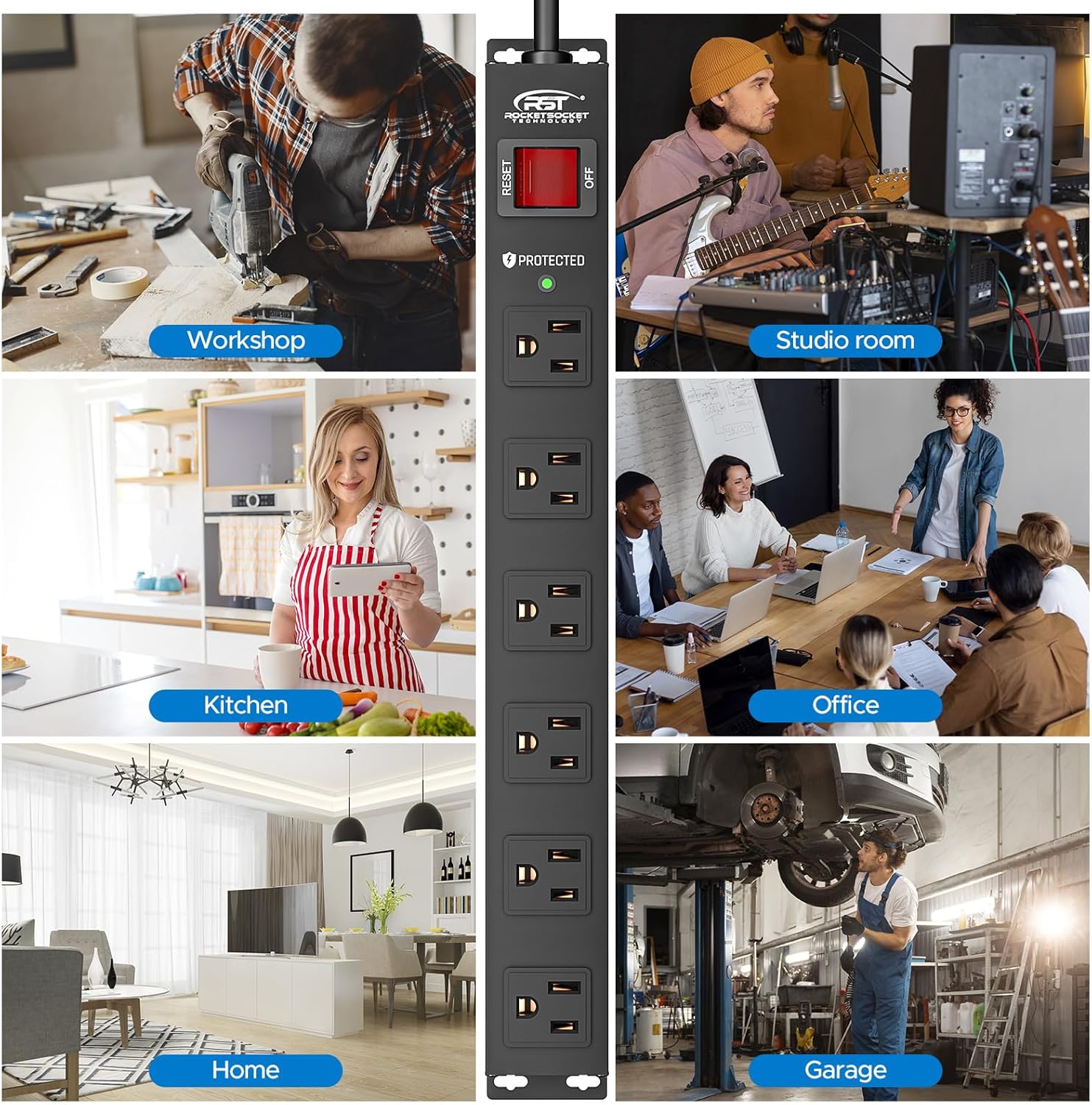 CRST 2Pack 6 Outlet Heavy Duty Power Strip with Switch, 15A/1875W Metal Mountable Power Strip Surge Protector 2100Joules, Wide Spaced Power Bar for Garage Worshop Home School, 6 FT Cord(Black) 7 81ViAMzPJaL. AC SL1500