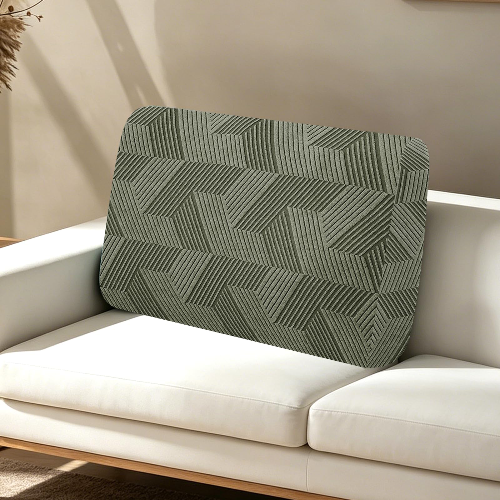 XINEAGE Sofa Seat Cushion Cover, Geometrical Jacquard Couch Cushion Slipcovers Stretch, Replacement for Individual Cushion with Elastic Bottom & Non-Slip Strap (Backrest Cover, Army Green) โ image 1