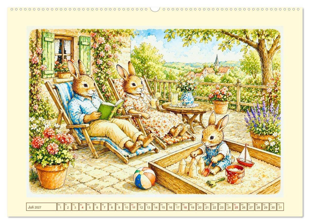 Bei Familie Hase (hochwertiger Premium Wandkalender 2027 DIN A2 quer), Kunstdruck in Hochglanz: Ein Jahr voller Liebe für die ganze Familie (CALVENDO Kunst)