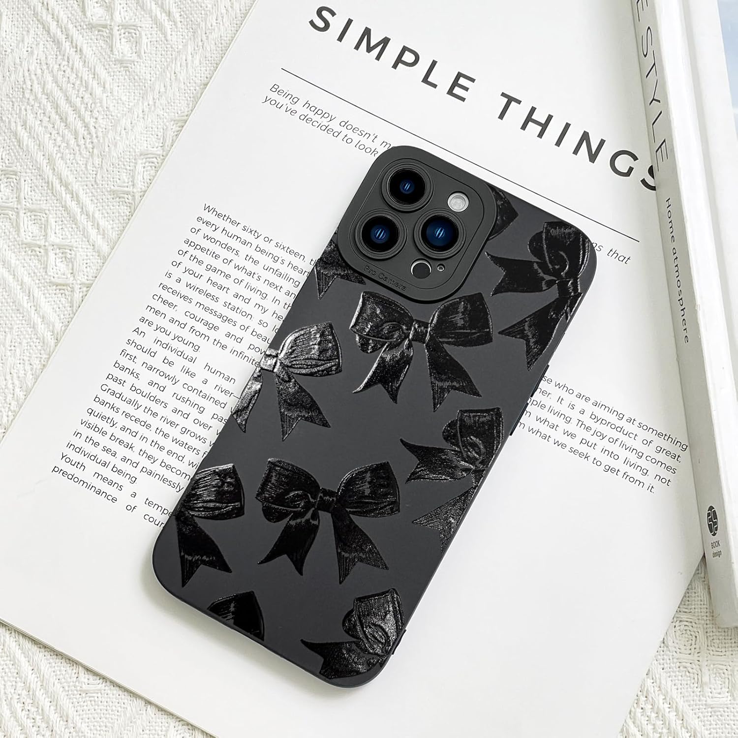 KANGHAR for iPhone 13 Pro Max Case Bows Aesthetic Ribbons and Bowknot Designed for Women Girls, Full Camera Protection Slim Fit Soft TPU Shockproof Protective Cover - Black - Image 4