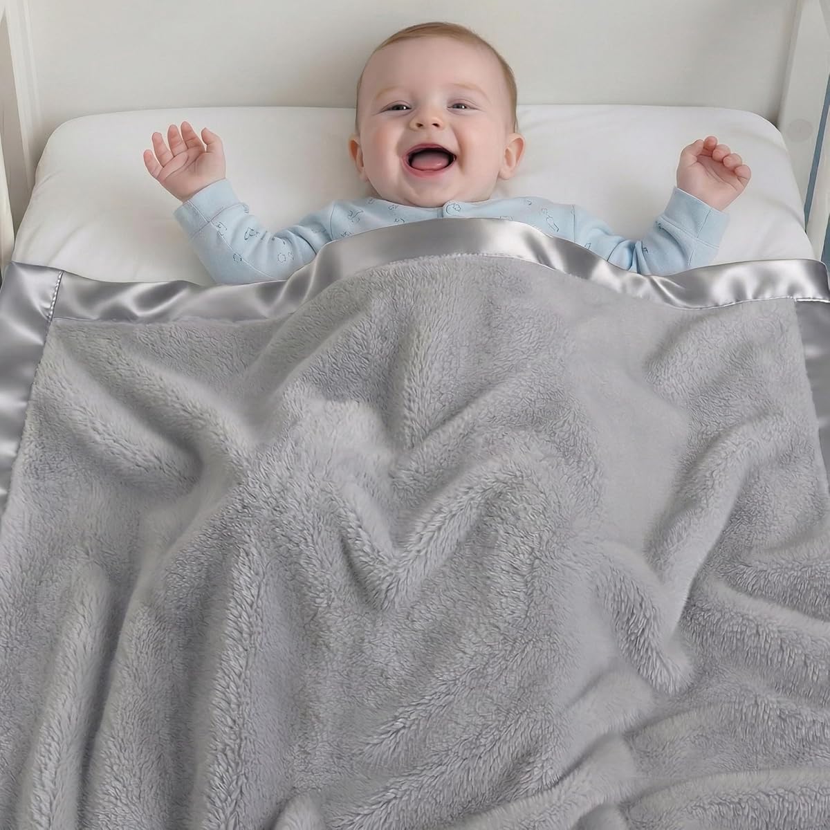 Pro Goleem Fleece Baby Blanket with 2 Inch Satin Trim Soft Plush Blanket for Boys and Girls for Babies Grey,30''x40''