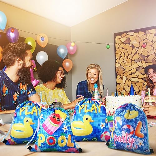 Miniatura 7 de Hosuly 24 bolsas con cordón para fiesta en la piscina, regalo de mochila hawaiana, bolsas de golosinas para dulces, playa, para cumpleaños,