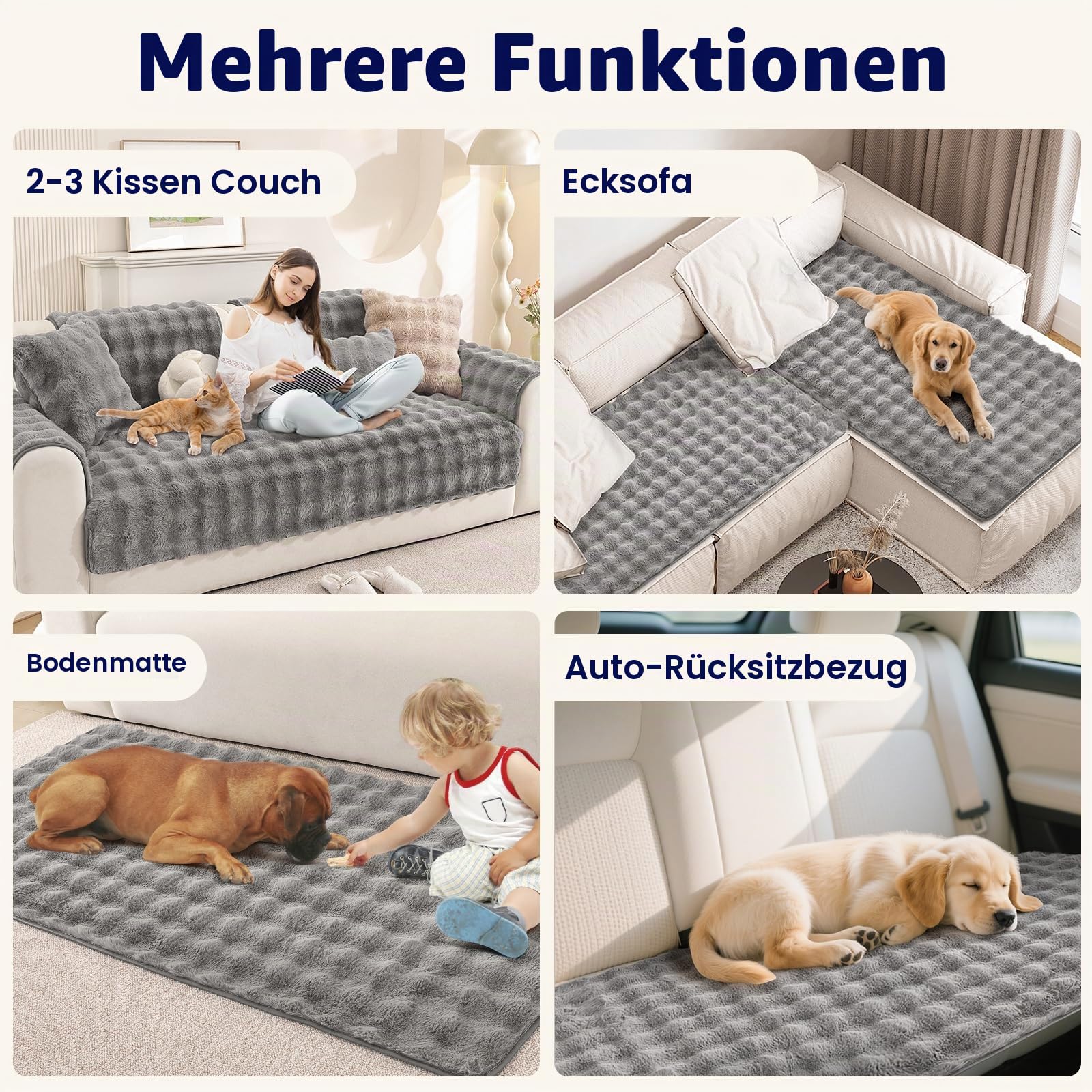Royhom Plüsch Sofa Überzug L Form 1/2/3/4 Sitzer Couch Überzug Ecksofa, Sofaschoner rutschfest, Superweiche SofaÜberwurf aus Kunstpelz für Sofa, Teppich, Fensterbank Kissen(Grau 90x210cm)