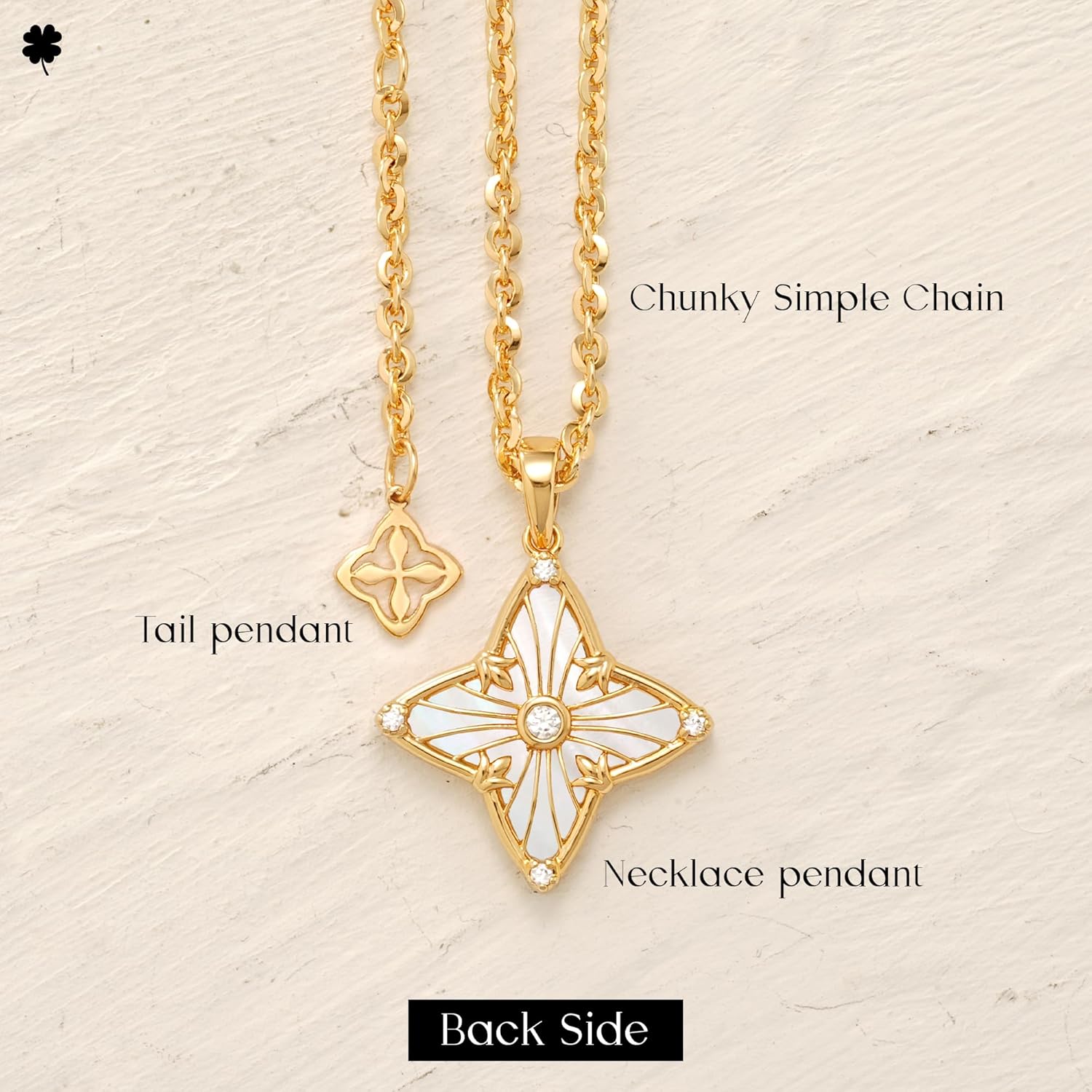 MYEARS Women Clover Necklace Pendant Lapis Lazuli/Mother of Pearl/Turquoise/Yellow Tiger's Eye Cubic Zirconia 14K Gold Simple Dainty Chain Everyday Trendy Lucky Jewelry - Image 5