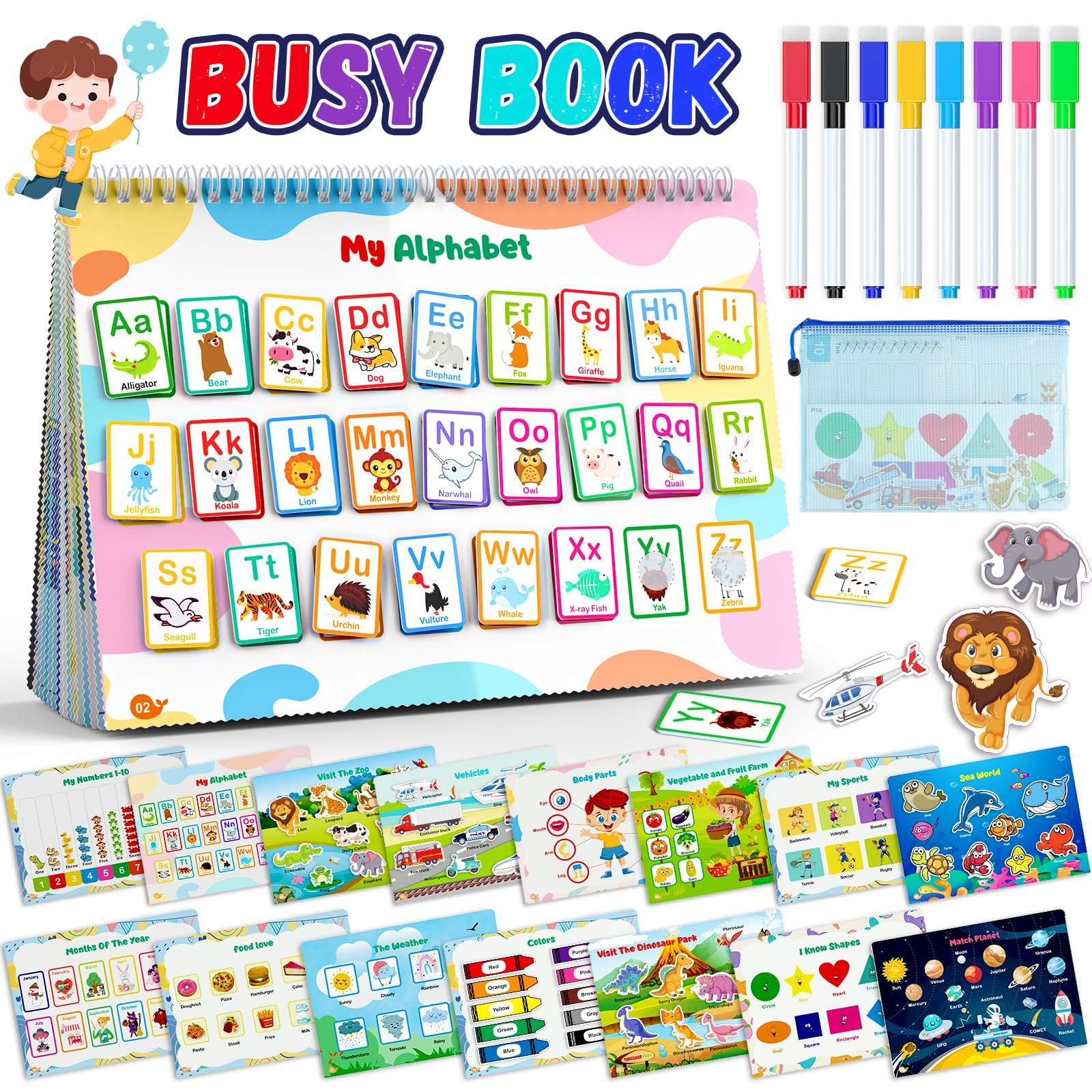 Busy Book for Toddlers 3+, Preschool Learning Activities with 30 Themes Prek Preschool Workbooks, Montessori Educational Learning Toys Activity Books for Christmas Birthdays Gifts Boys Girls