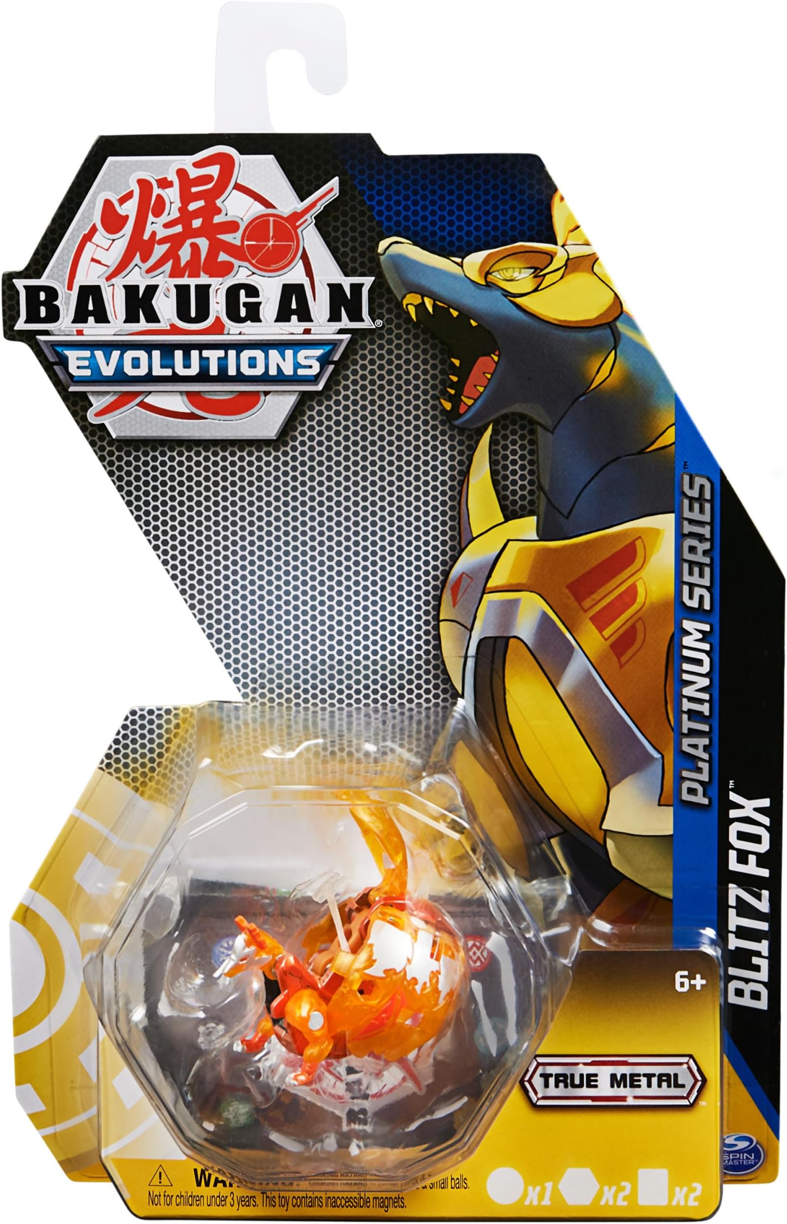 Bakugan Evolutions, Blitz Fox (Gold), Platinum Series True Metal, 2 BakuCores and Character Card, Kids Toys for Boys, Ages 6 and Up