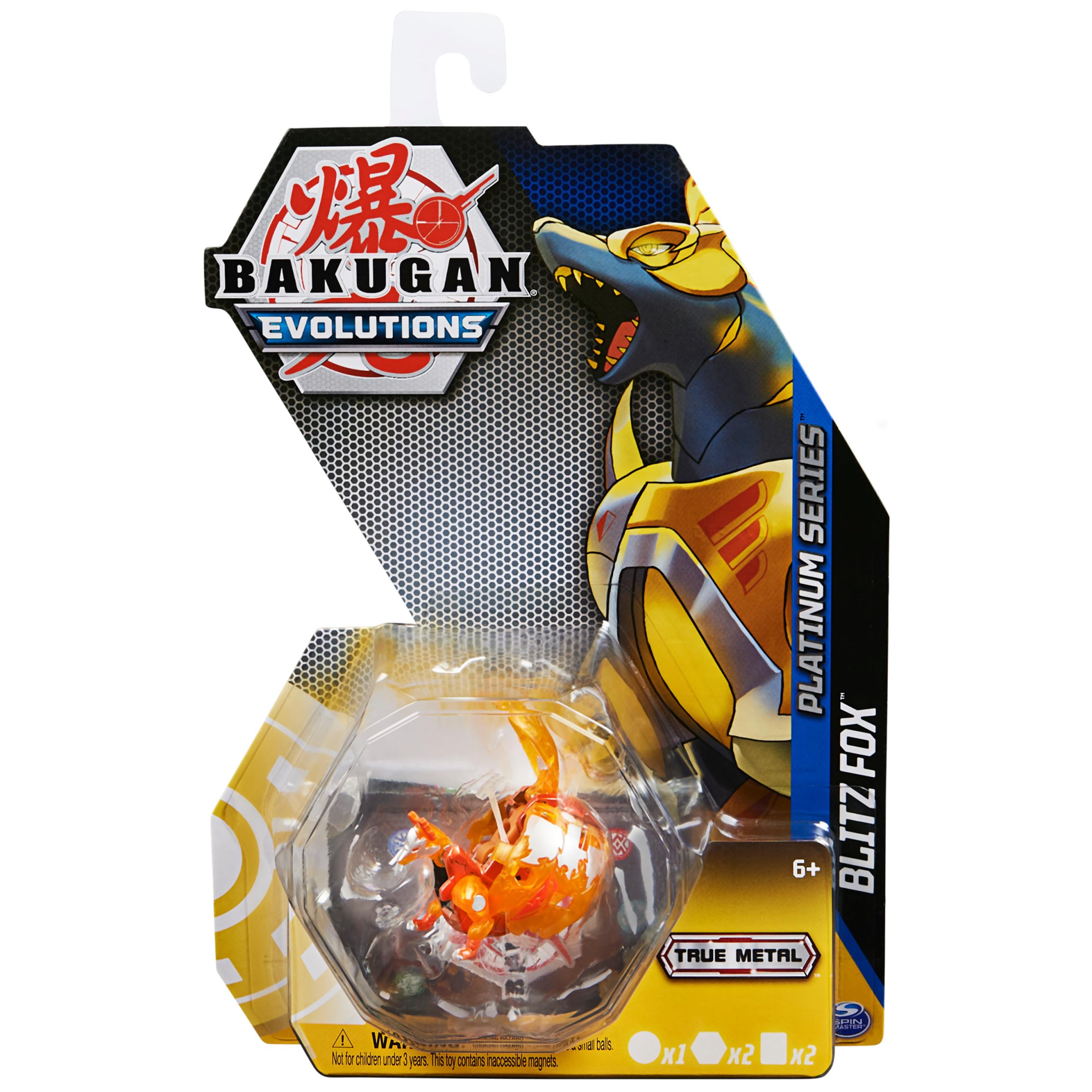 Bakugan Evolutions, Blitz Fox (Gold), Platinum Series True Metal, 2 BakuCores and Character Card, Kids Toys for Boys, Ages 6 and Up