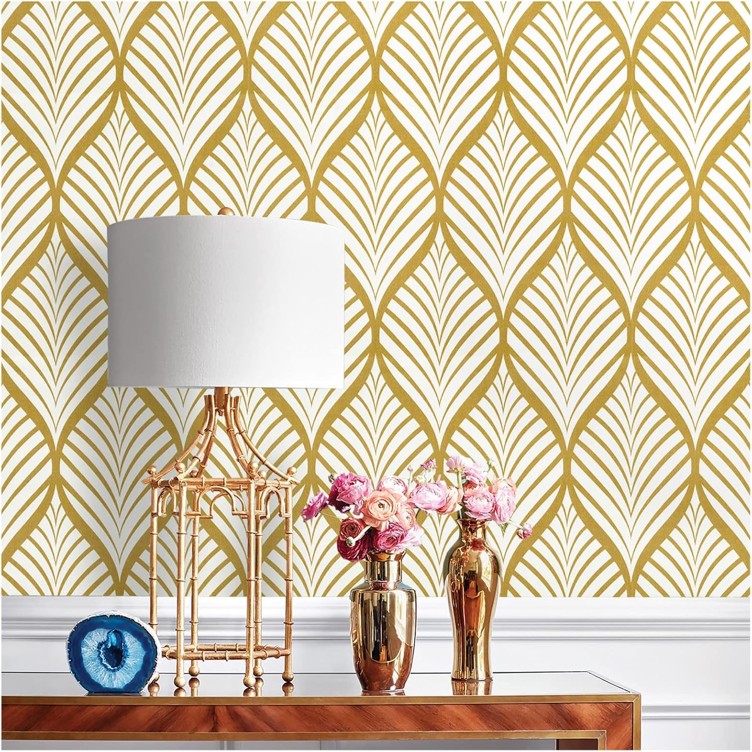 ICYEHAO Gold Striped Wallpaper,44.5 x 1000 cm Peel and Stick Wallpaper Geometric Gold Self Adhesive Wall Paper Geometric Self Adhesive Furniture Wrap for Living Room,Bathroom,Cabinet,Drawer — image 1