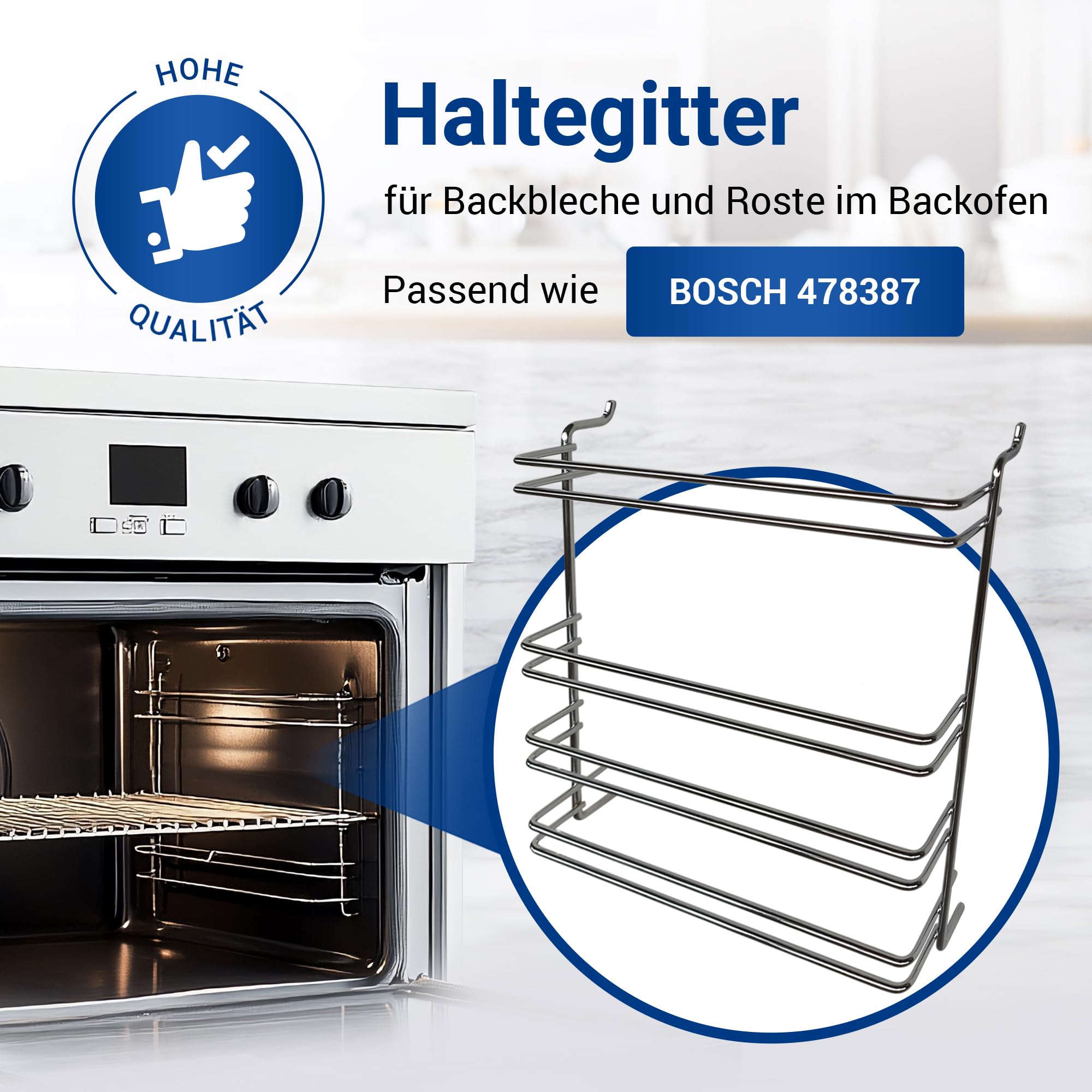 VIOKS Haltegitter Backofen Ersatz für Bosch 00478387 478387 | Einhängegitter Halter Seitliche Halterung, mit 4 Ebenen 265 x 238 mm, für Backblech Gitterrost