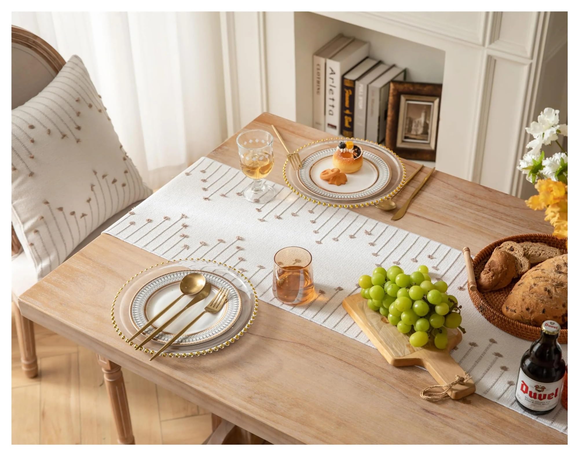 Runner Da Tavola Runner da tavolo in cotone naturale intrecciato con nappe Decorazione for pranzo moderno for decorazioni in fattoria(Light green,33x224cm)