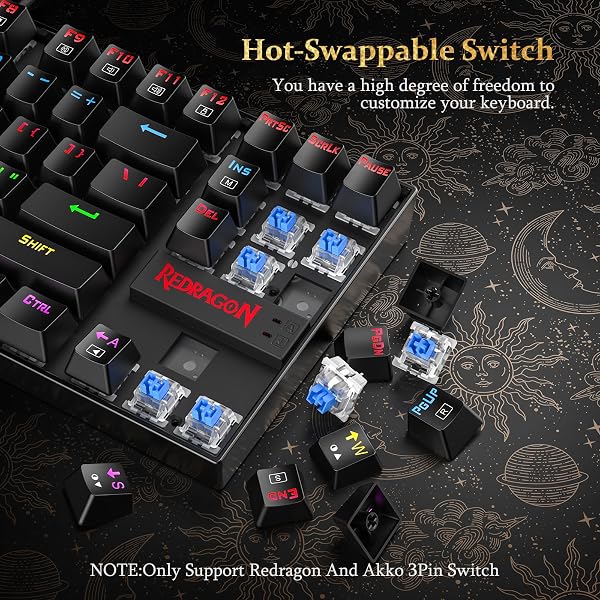 Redragon K552 Mechanical Gaming Keyboard 60% Compact 87 Key Kumara Wired Cherry MX Blue Switches Equivalent for Windows PC Gamers (RGB Backlit Black) - 4