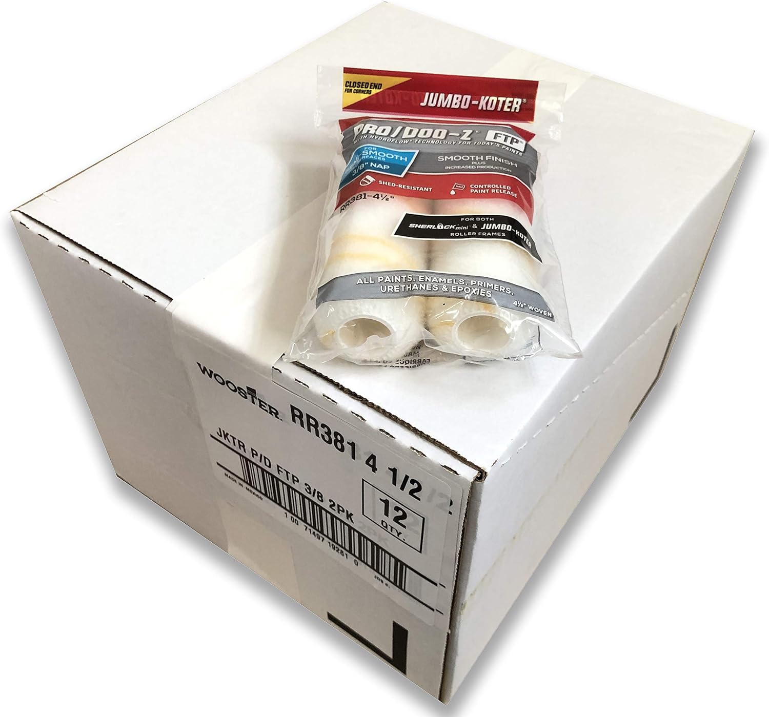 Wooster Brush RR381 Pro/Doo-z FTP Closed-End 4.5 Inch 3/8 Inch Nap 2 Pack - Box of 12 (2 Packs)