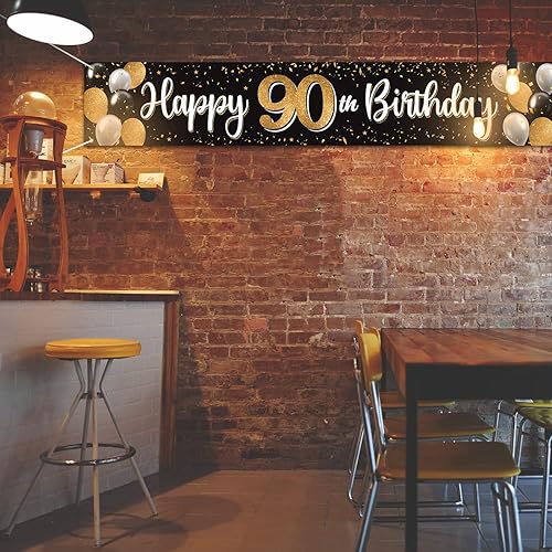 Vista 69 de Cartel de feliz cumpleaños 25 negro y dorado para patio, cartel de felicitación a 25 años de edad, telón de fondo fotoprop para el hogar, decoración