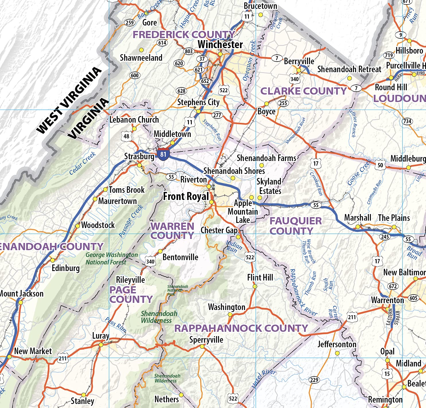 Virginia Laminated Wall Map (48” Wide by 22” high)
