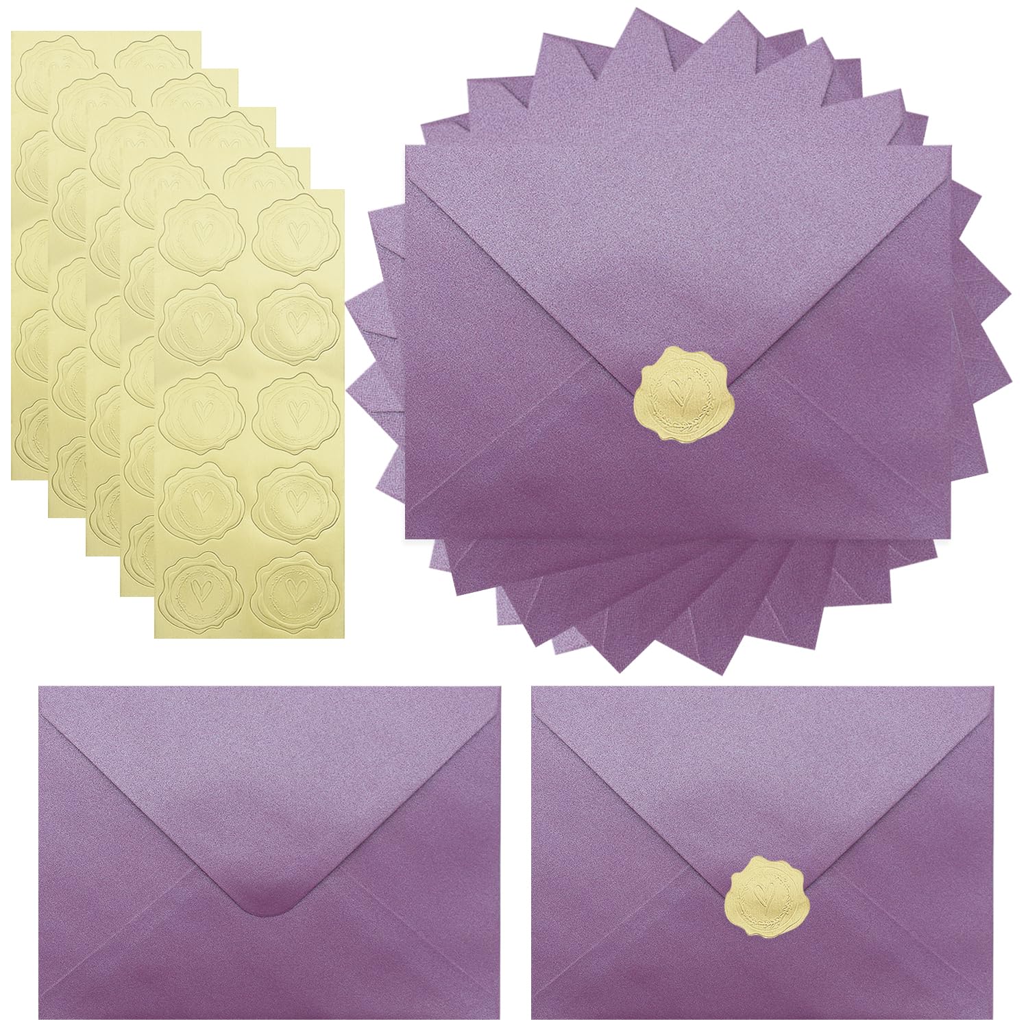 Zooyinfy 50 Pack A7 Pearl Envelopes 18.5 x 13.5cm,Purple