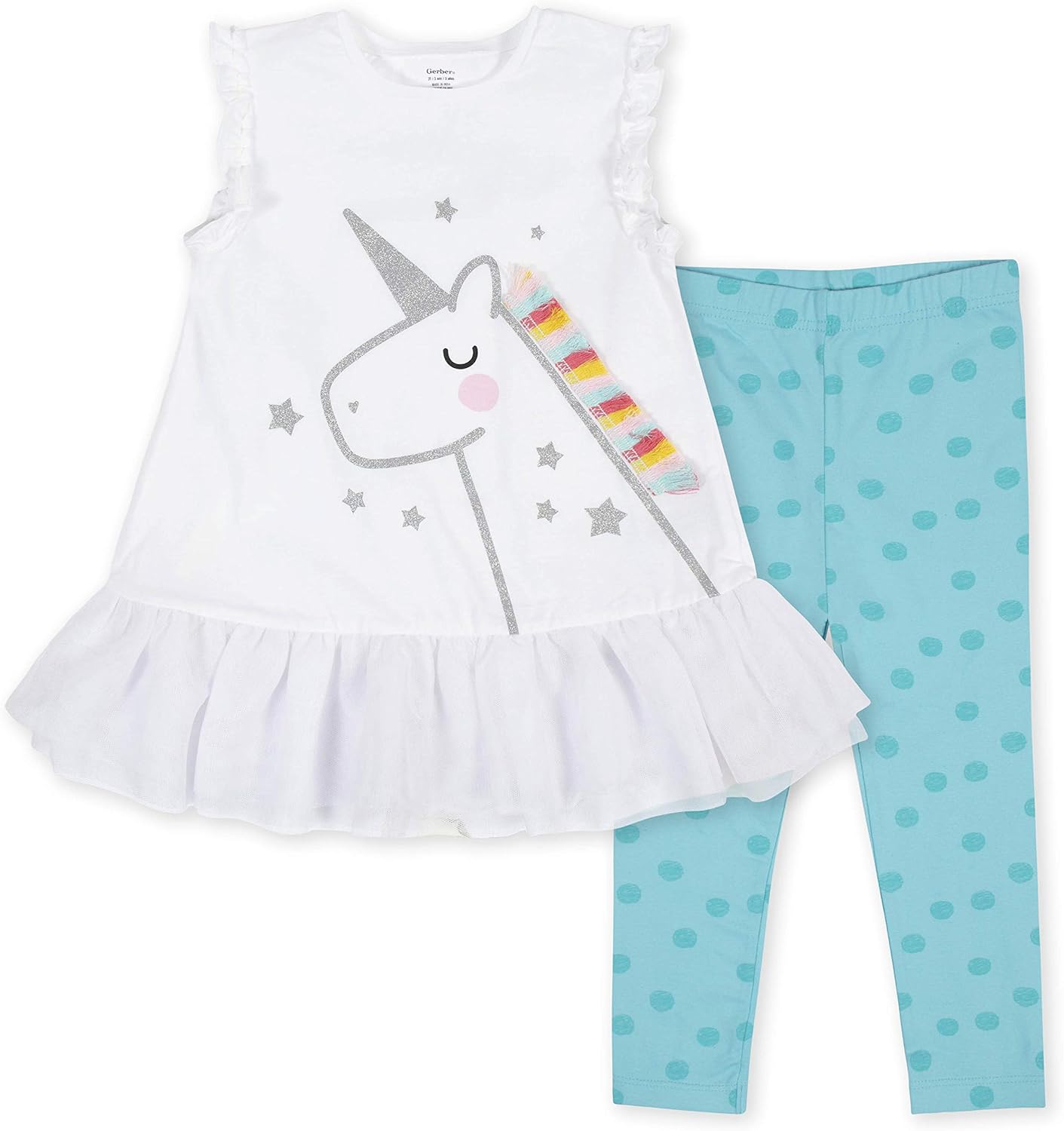 Gerber Baby Girls' Tunic and Legging Set, White Unicorn, 0