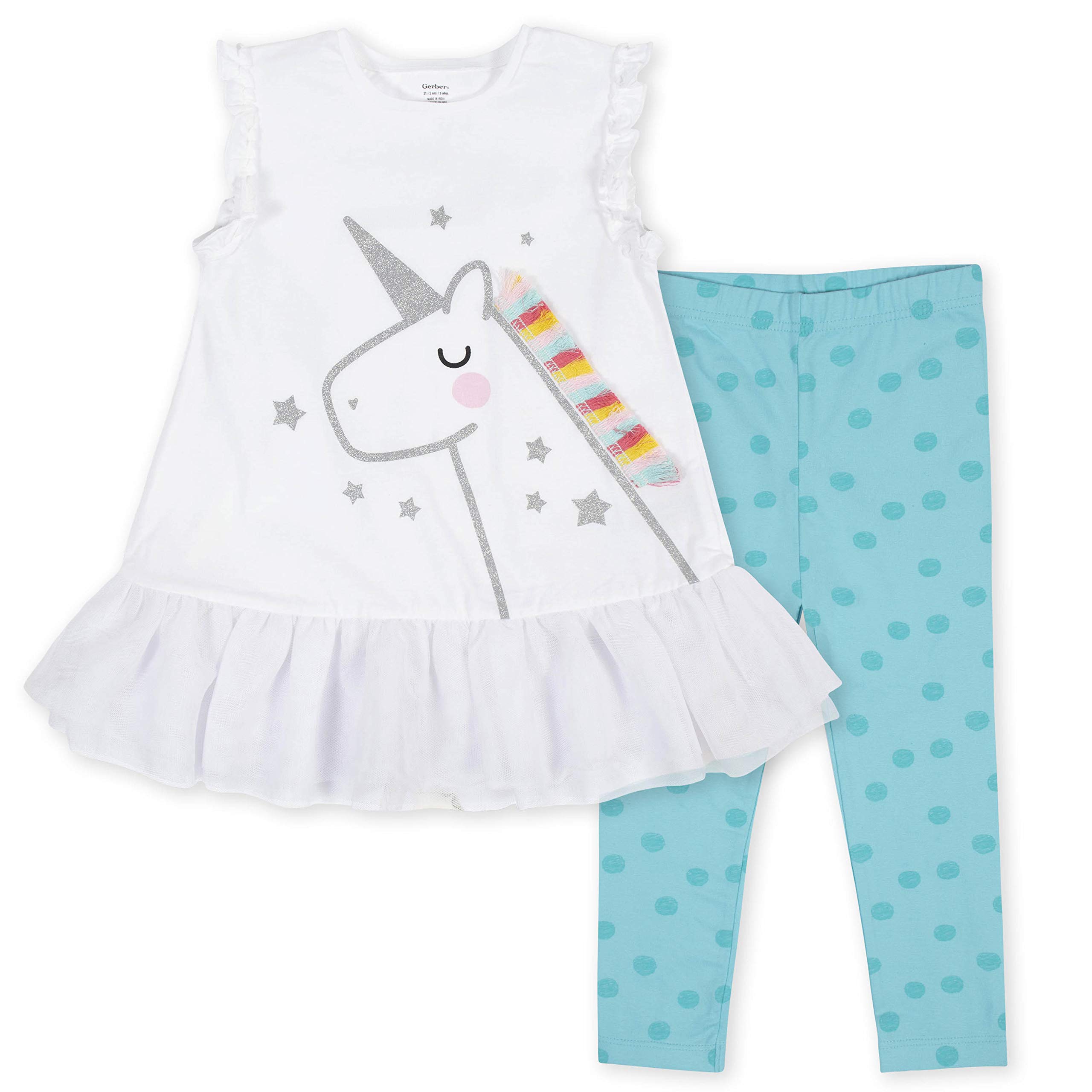 Gerber Baby Girls' Tunic and Legging Set, White Unicorn, 0-3 Months