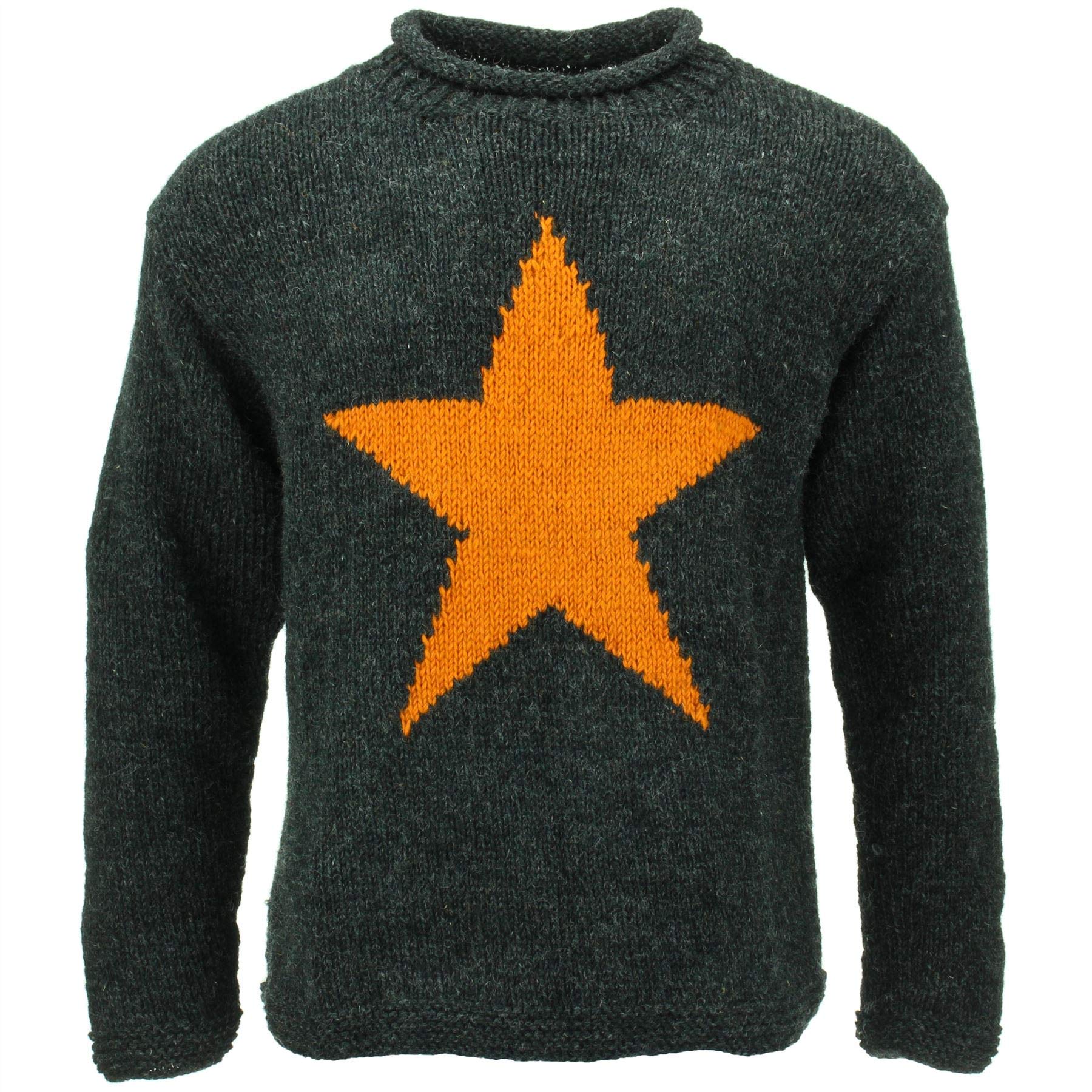 LOUDelephant Chunky Wool Knit Star Jumper - Charcoal & Gold (Large)