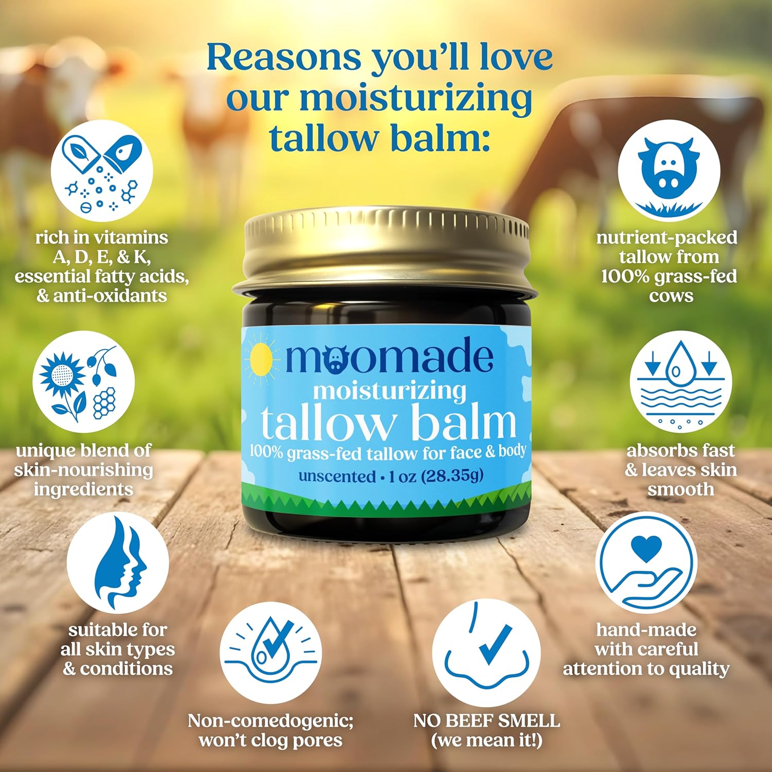 Organic Beef Tallow Balm with Rosehip Oil | Unscented 1 oz – Hand Made in USA 100% Grass-Fed Beef Tallow Moisturizer for Face & Body, Baby, Eczema, Acne-Prone & Sensitive Skin - Image 3