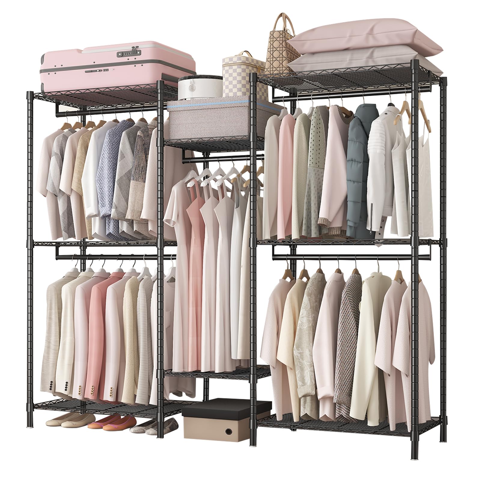 DAYONG Clothes Rack, Large Capacity Wardrobe Closet for Hanging Clothes, Freestanding Clothing Racks with Storage Shelves for Bedroom, Cloakroom