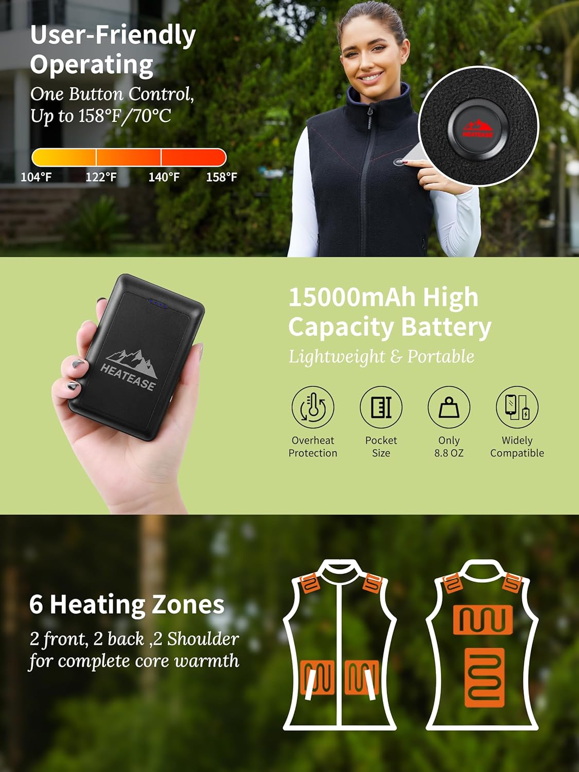 Reversible Heated Vest for Women with 12V Battery, Electric Rechargeable Fleece Heating Jacket for Outdoor Camping,Car - Image 4