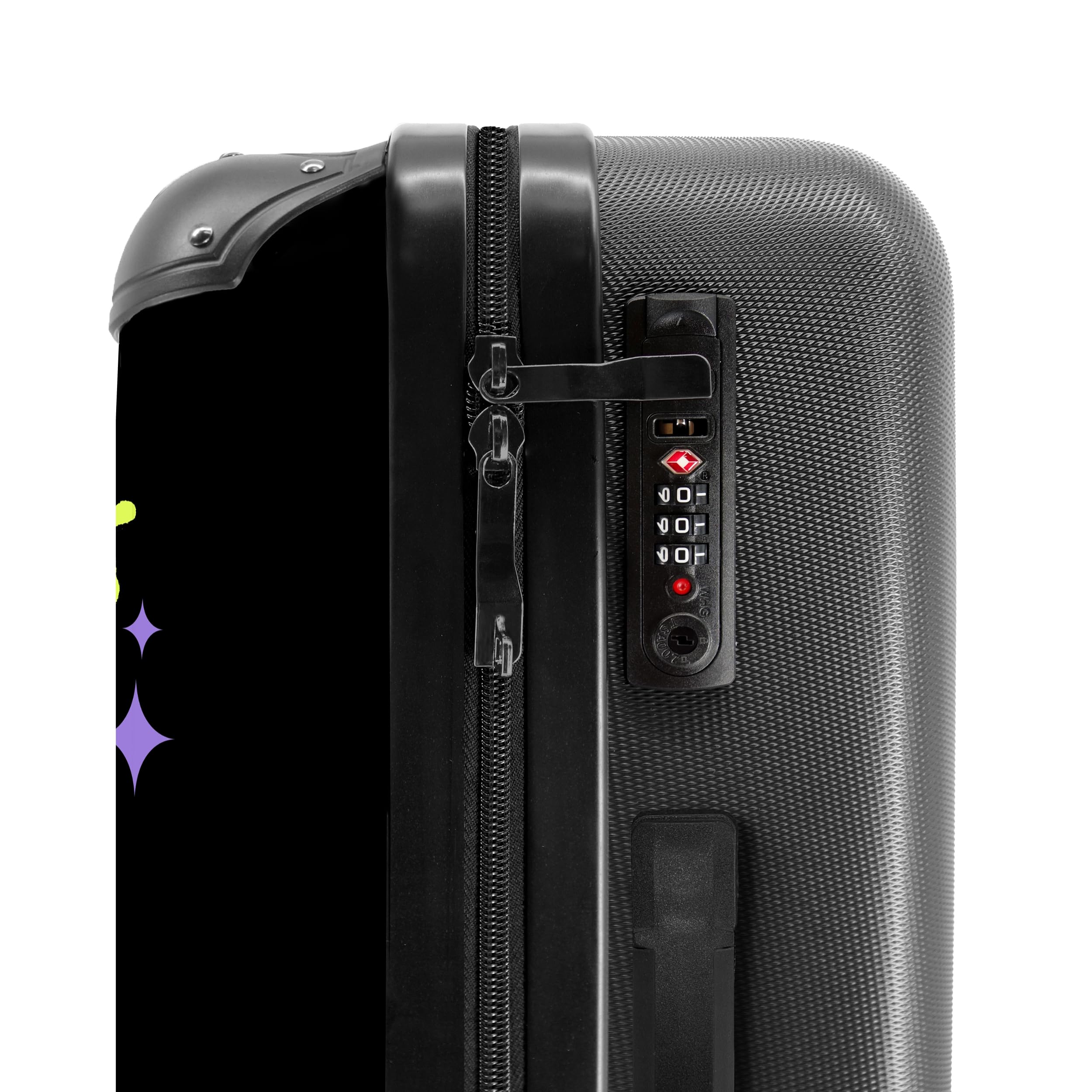 NoBoringSuitcases.com Valigia, Valigia Grande, Trolley Medio, Serratura TSA, Valigia Media, Valigia 20 kg, Valigia Grande 23 kg (67cm - 72L), (Never Regret e Orsetto di peluche rosa - Nero)