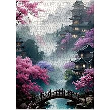 Pretty Plum Blossom Landscape Puzzles for Adults 1000 Pieces Nature, Beautiful Flower Tree Scenery Art Jigsaw Puzzles, Impossible Hard Difficult Challenging Aesthetic Garden Puzzle