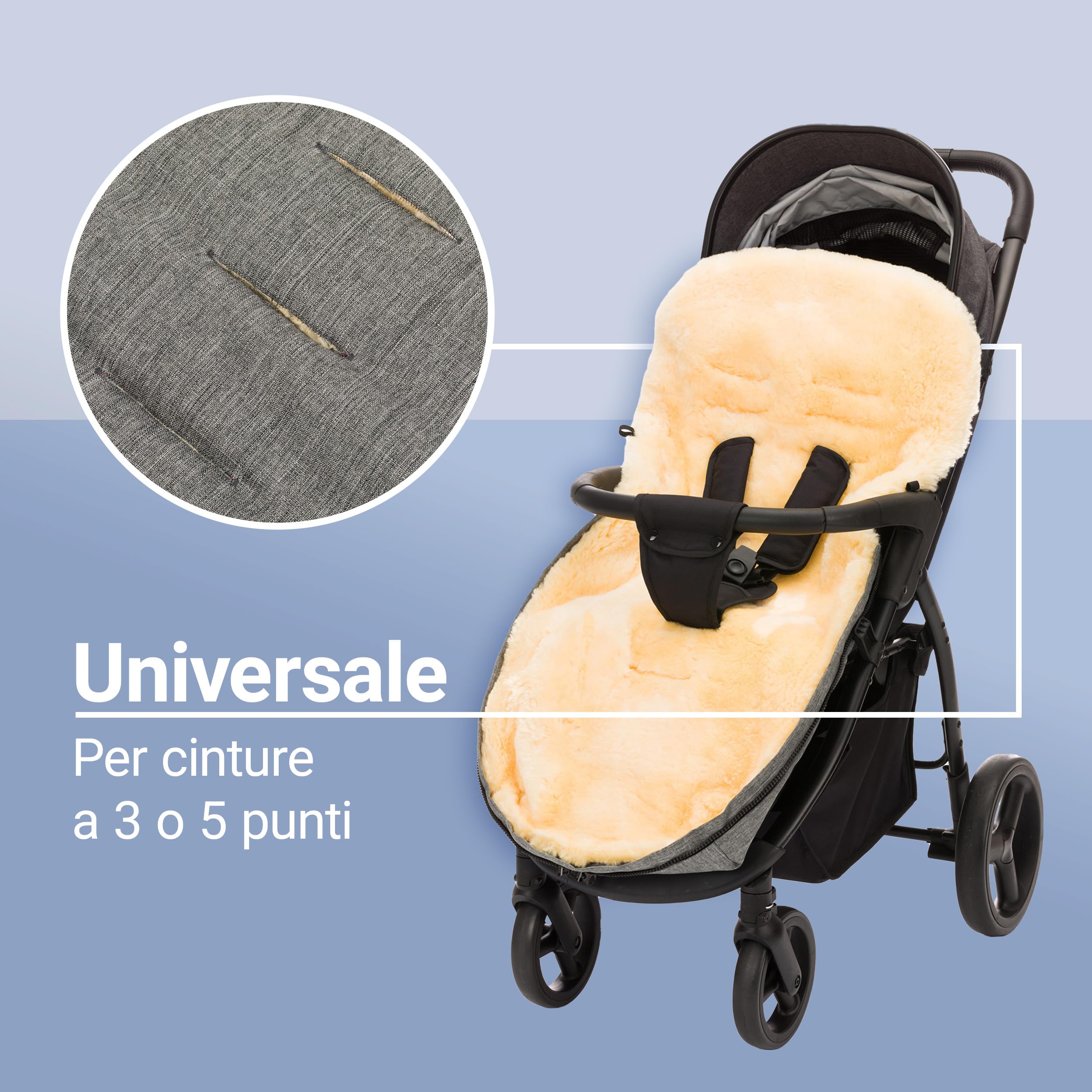 Zamboo Sacco a Pelo Invernale in Pelliccia D'agnello 2in1 - Coprigambe Passeggino Universale e Copriseduta Passeggino e Carrozzina per Bambini - Grigio