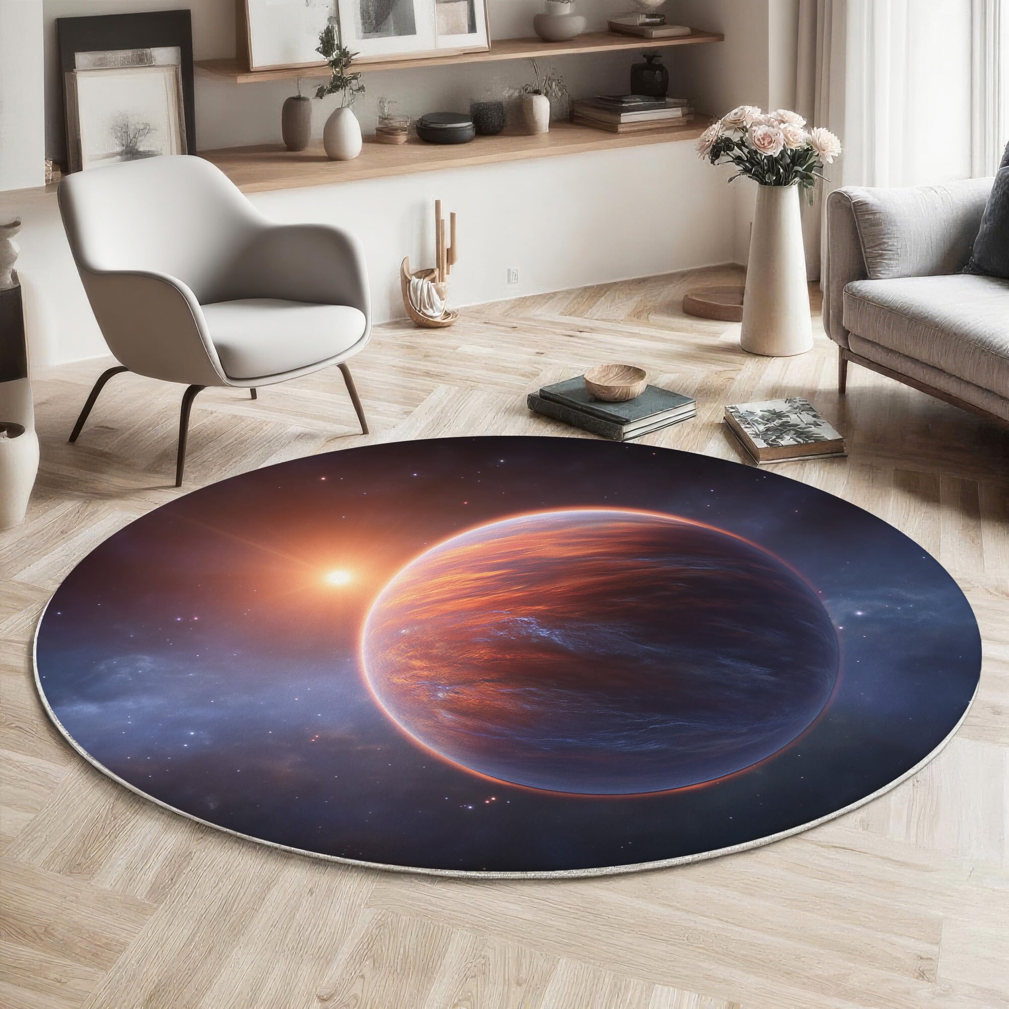 Tapis rond spatial de 200cm lavable et antidérapant pour le salon