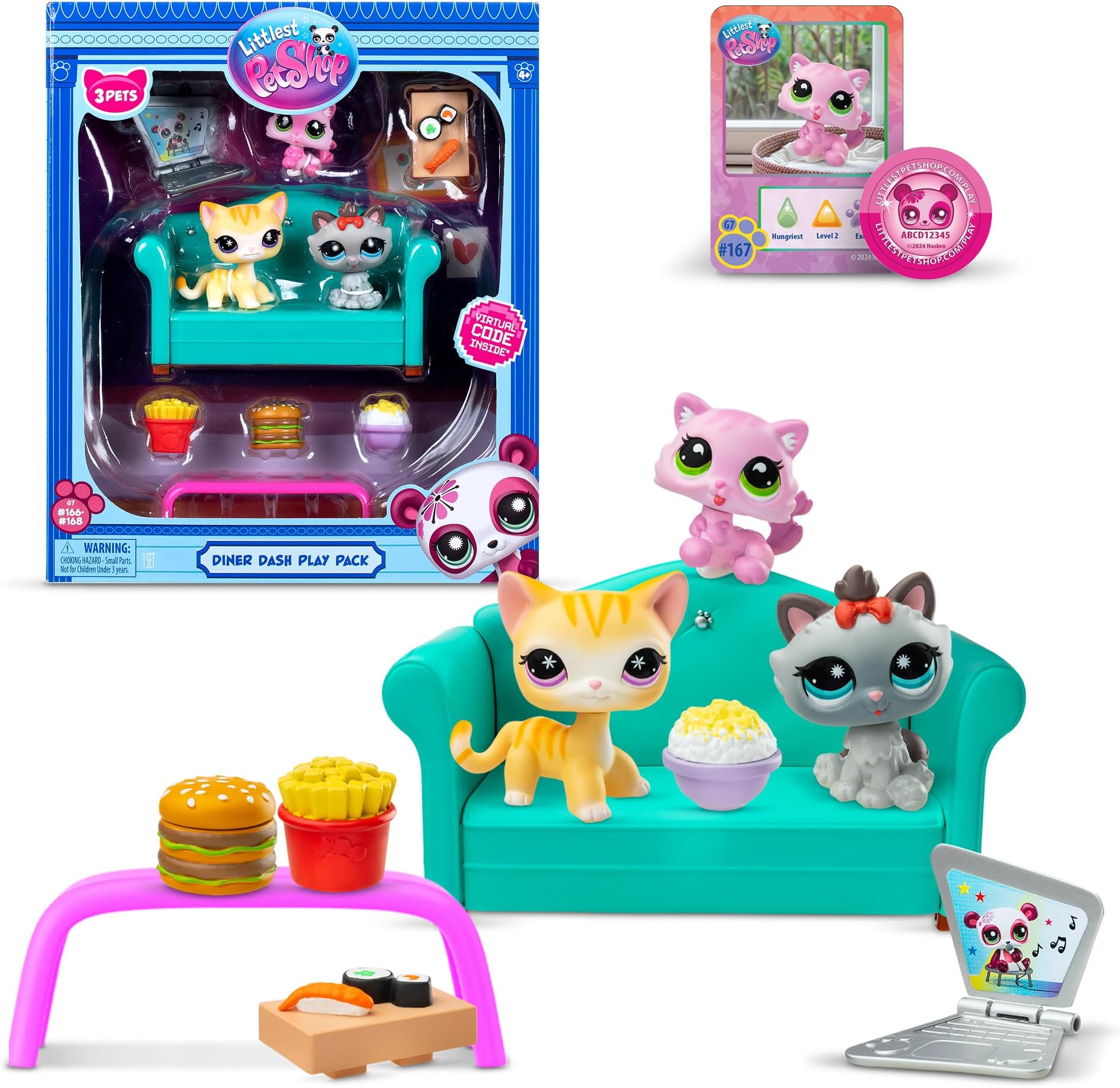 Littlest Pet Shop - Diner Dash Play Pack, Gen 7 Authentic LPS Bobble Head Toy...