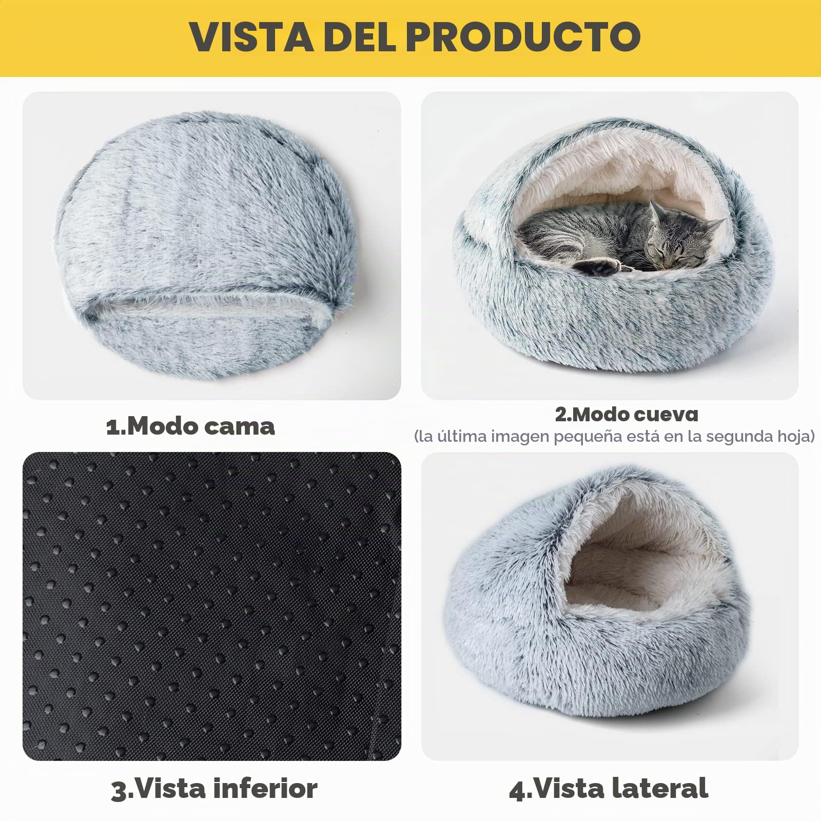 CATISM Cama Cueva Donut con Capucha para Gatos, Felpa 50cm, Gris | Casa de Cama de Donut de Felpa, Lavable, Cálida y Acogedora, Refugio cerrado para gatos que buscan privacidad
