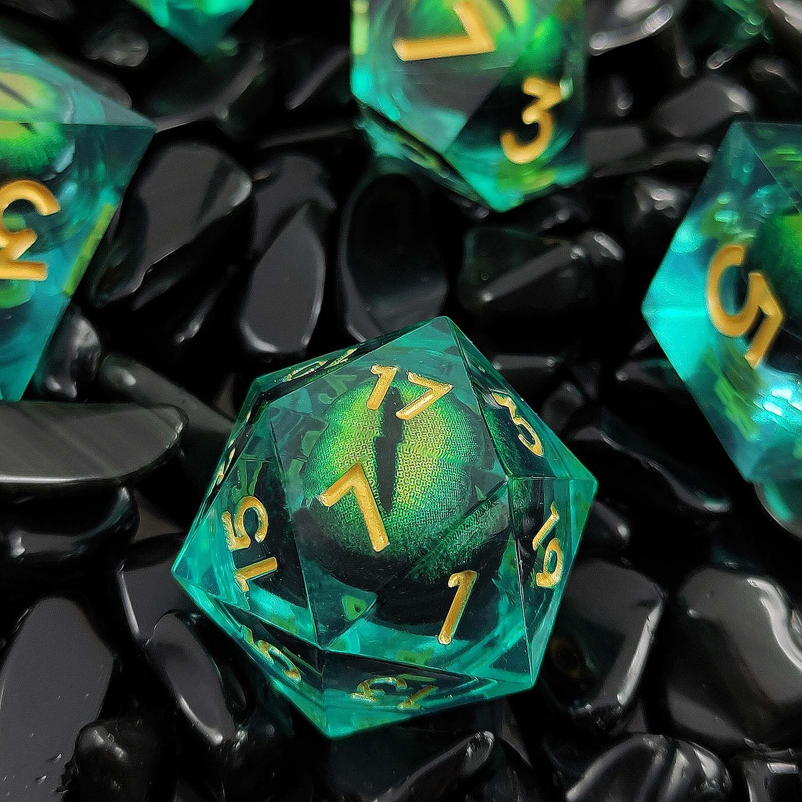 ORUZA 7 PCS Dragon Eye DND Dice Liquid Core D&D Dice Resin Sharp Edge Polyhedral D&D Dice Set for Dungeons and Dragons Role Playing Die D20 D12 D10 D8 D6 D4 D% - Image 2