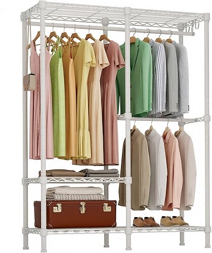 Miniatura 9 de H9 Perchero para Ropa con Cubierta, Perchero Resistente para Colgar Ropa, Armario Portátil con Ruedas, Armario con Estantes Ajustables, Estante