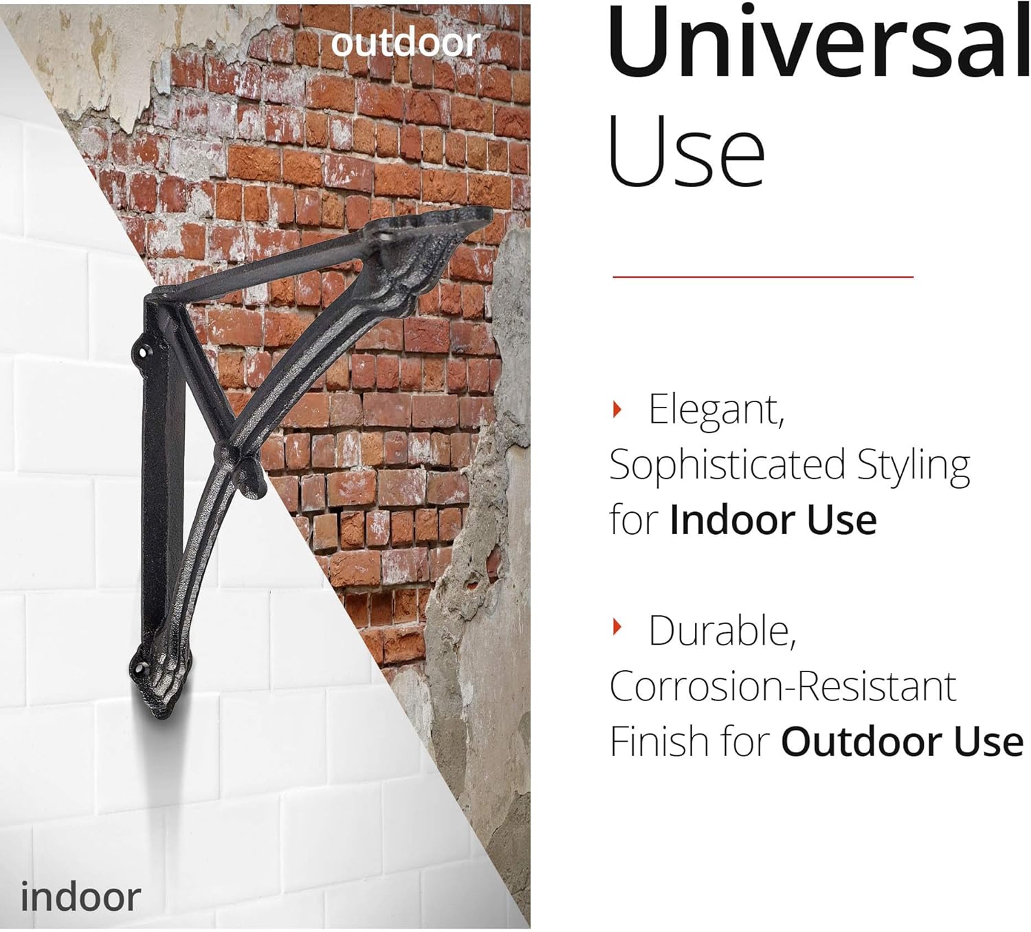 NACH Decorative Shelf Brackets, 2 Pack of 9.1 x 1.5 x 9.1 inch, Black Cast Iron Wall Shelf Brackets - Metal Brackets for Shelves - Half Round Support Arm Brackets