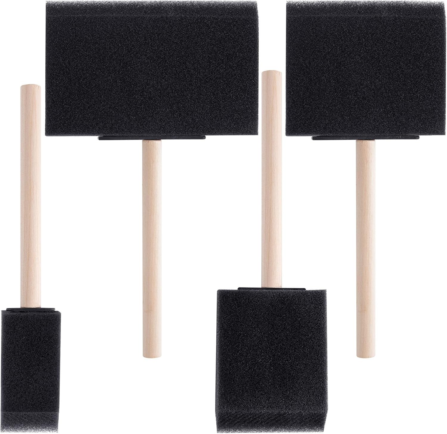 4pcs Foam Paint Brushes, Sponge Painting Tool with Wood Handle, 4" Sponge Paint Brush for Varnish Coloring Gluing Craft Making Home Improvement Cleaning- Black
