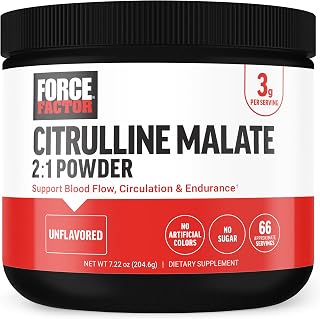 Force Factor Citrulline Malate 2:1, L Citrulline Supplement for Men to Boost Nitric Oxide, Blood Flow, Muscle Pumps, and Performance, L Citrulline Powder Pump Supplement, Unflavored, ~66 Servings