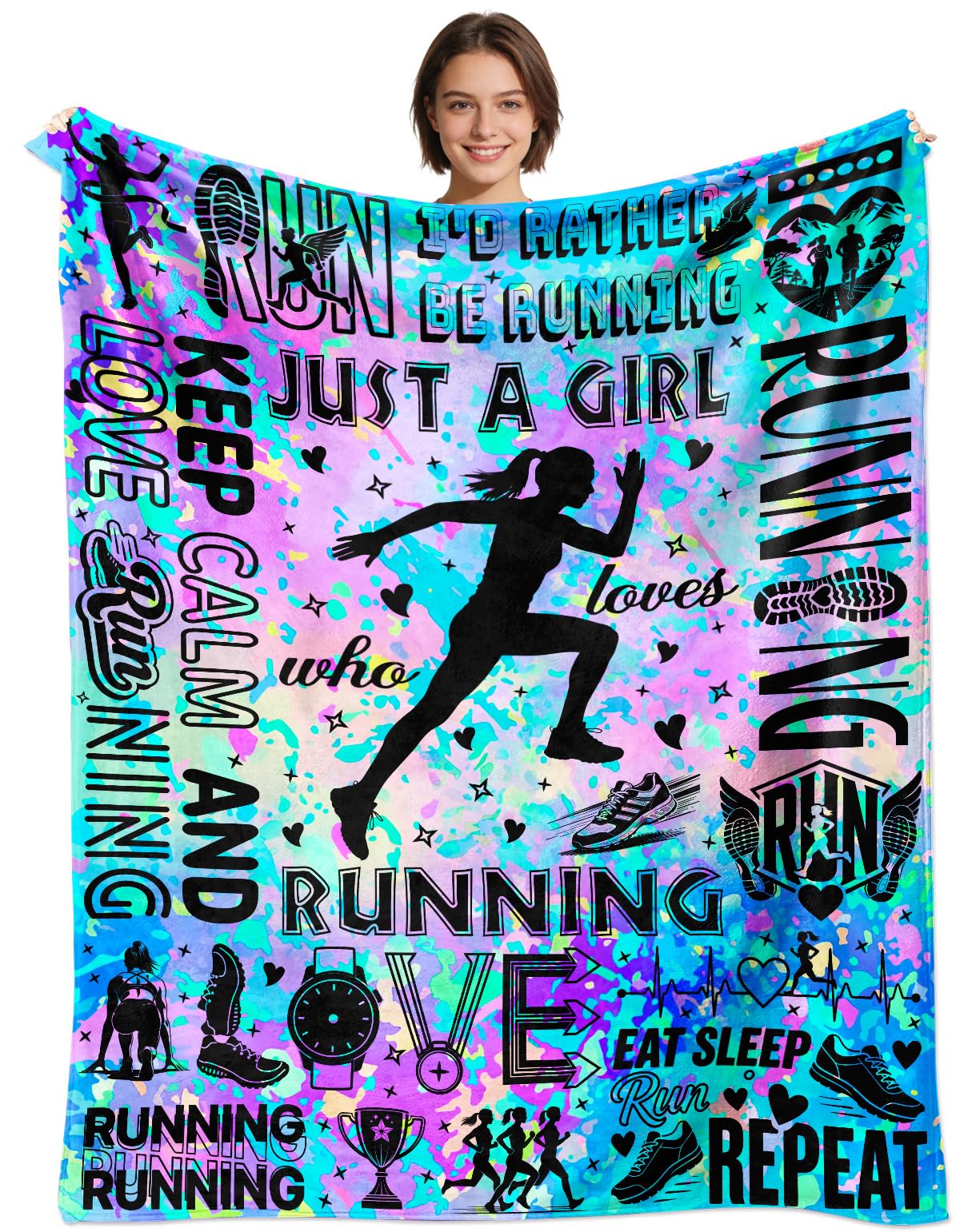 Harecto Running Blanket Gifts for Girls Women Sports Track Field Stuff Flannel Throw Blanket Running Lovers Accessories Gifts Cross Country Marathon Presents for Coach Runners Female 60"X50"