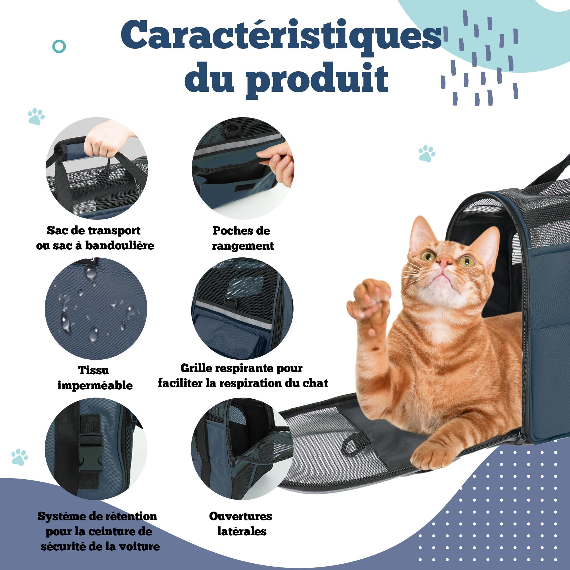 Zavothy Borsa per il trasporto per gatti e cani, borsa per il trasporto, traspirante e pieghevole, trasportino per gatti con tracolla regolabile, materasso in peluche rimovibile (blu scuro, M)