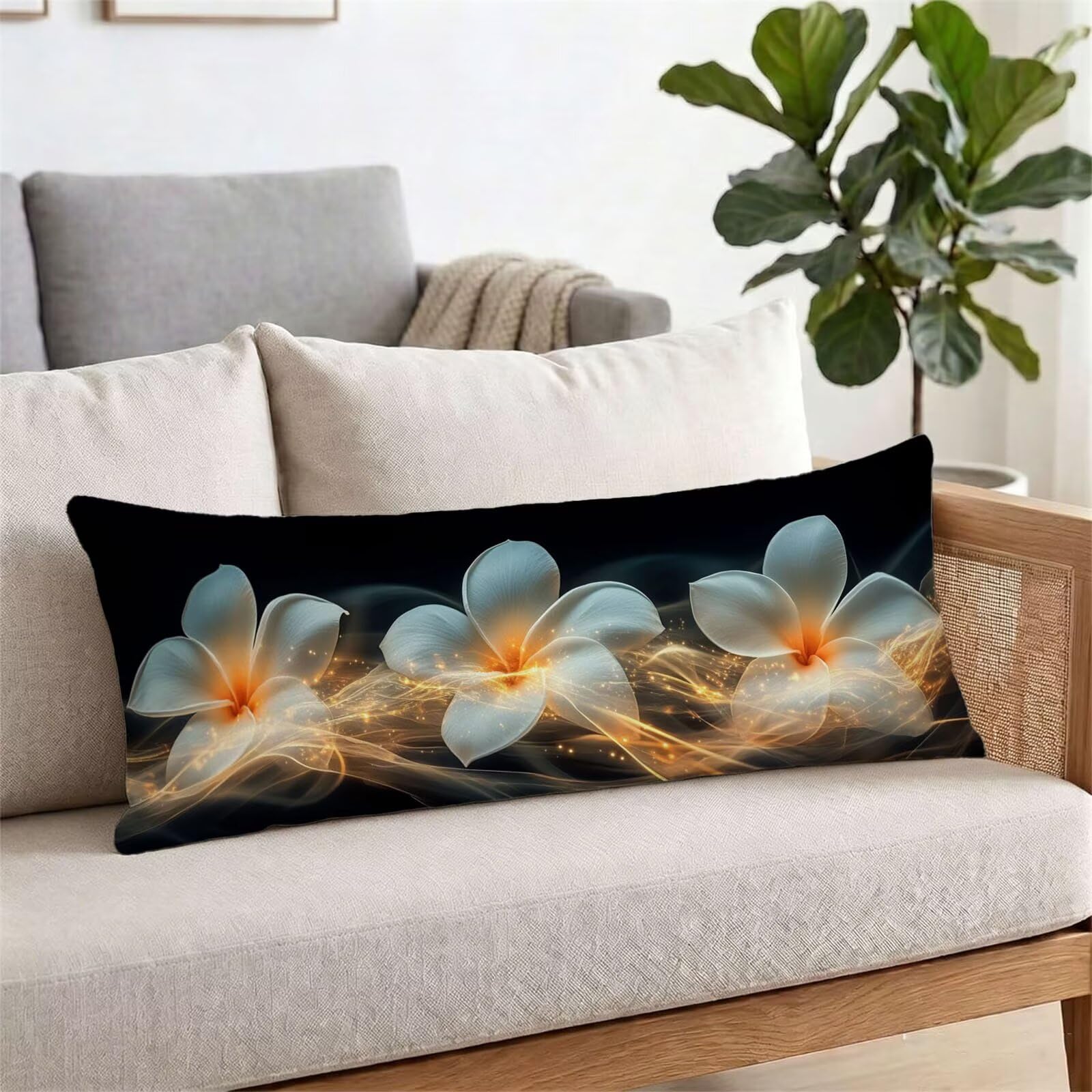 Funda de Almohada 60 x 180 cm Flores Protector Almohada 180 cm con Cremallera Invisible, Lino Durable y Transpirable Pillow Case Pétalo Impresión a Doble Cara para Cama, Sofá y Dormitorio dg-425