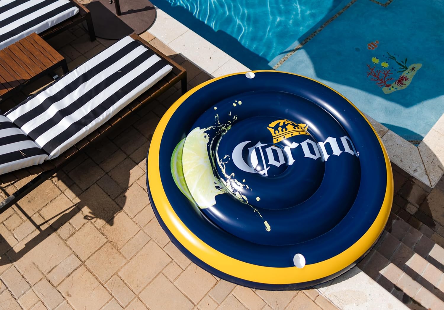 Corona Lime Round Pool Float - Island Float with 2 Cup Holders - Sized for 2 Adults