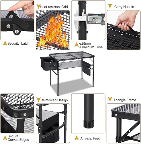 Miniatura 72 de REDCAMP Mesa plegable de 36 x 24 pulgadas para exteriores, mesa de parrilla ligera y portátil de aluminio de metal para exteriores con patas de Negro