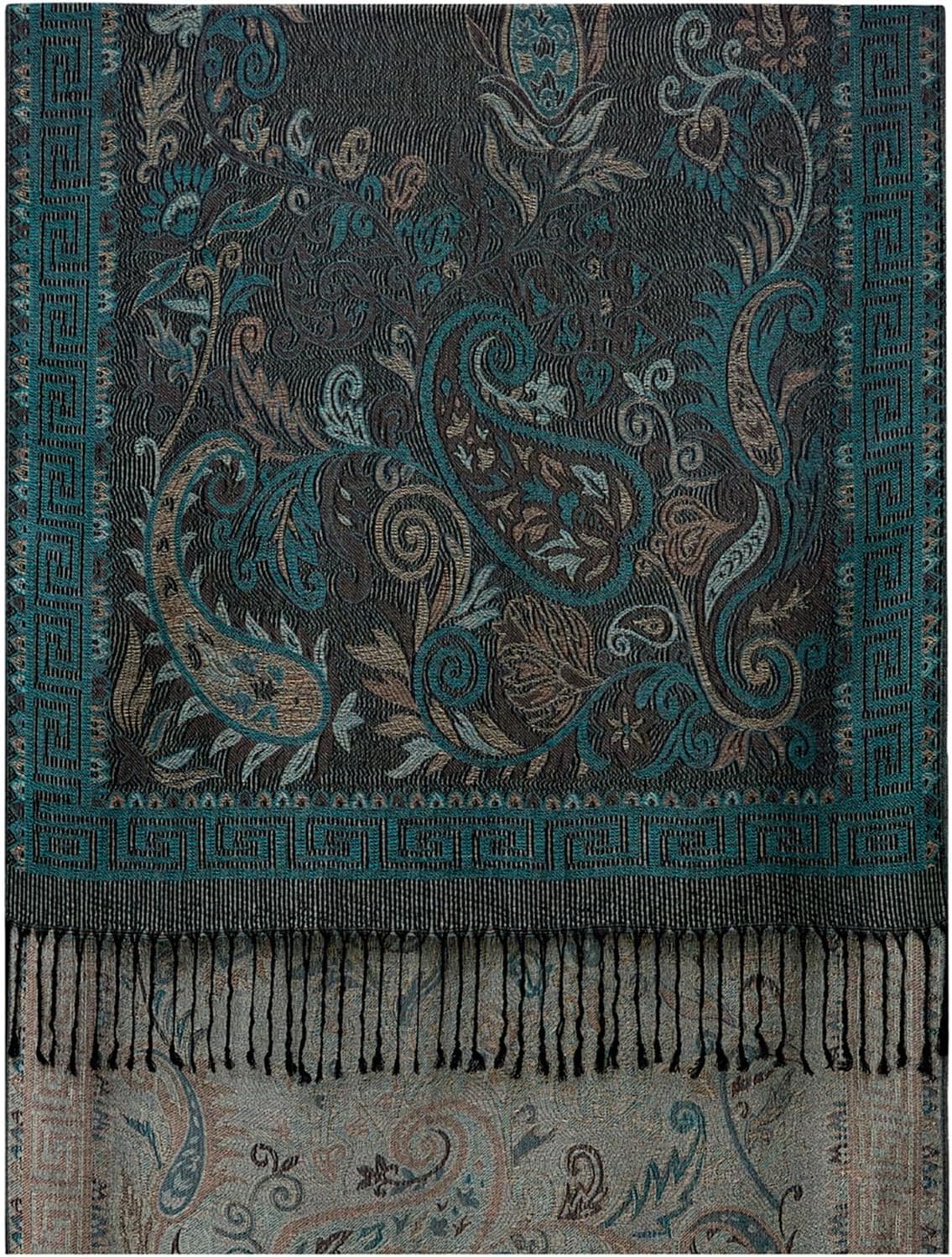 Umjetnost Womens Soft Silky Pashmina Rave Scarf Paisley Pattern Pashmina Shawl Wrap with Fringes - Image 3