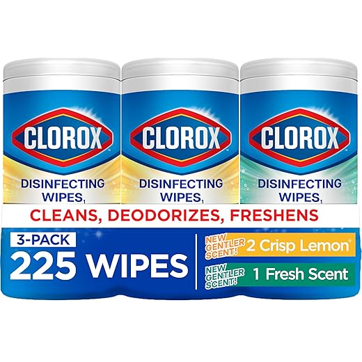 Clorox Disinfecting Cleaning Wipes for Spring Cleaning & Allergy Season, Bleach Free, Fresh Scent and Crisp Lemon, 75 Count Each, Pack of 3