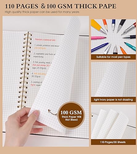 Vista 88 de Cuaderno de papel cuadriculado, cuaderno en espiral de 8.5 x 11 pulgadas, cuadernos de cuadrícula grande A4 para mujeres y hombres, papel gráfico